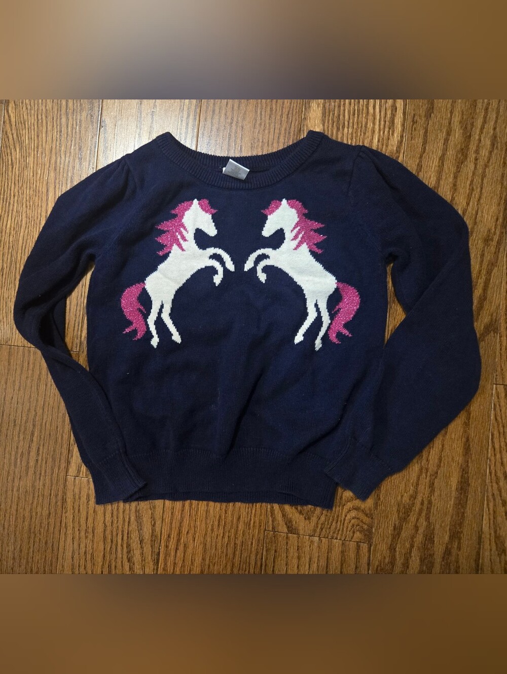 Gymboree Navy Sweater with White and Pink Unicorns 7/8